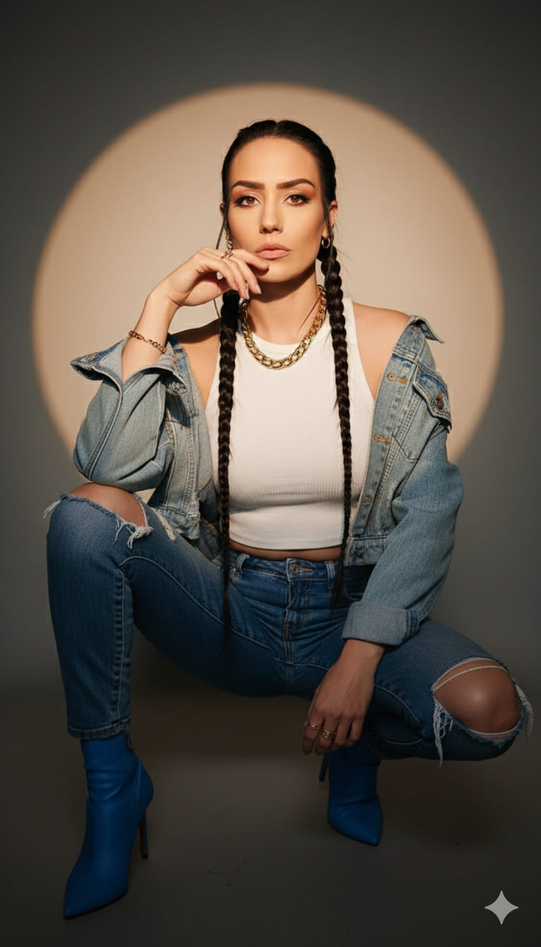 Serious Woman Portrait with Spotlight